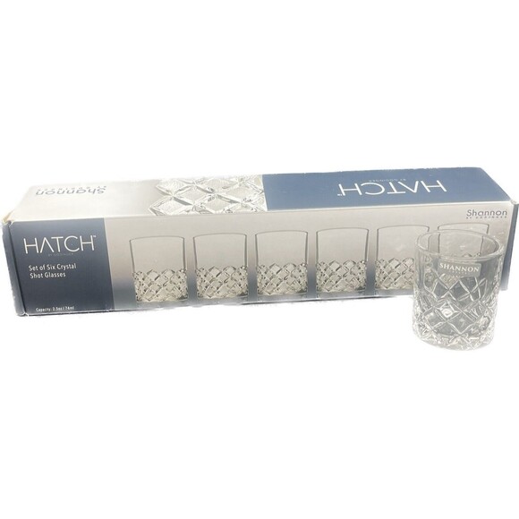 GORGEOUS SHANNON BY GODINGER HATCH CRYSTAL 2.5 OZ SHOT GLASSES Set of 6 NIB - Picture 1 of 8